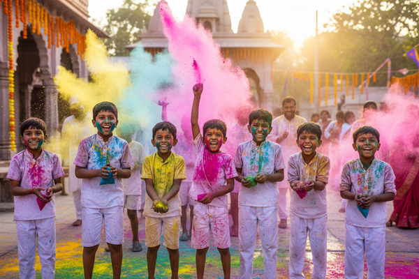 kids playing holi