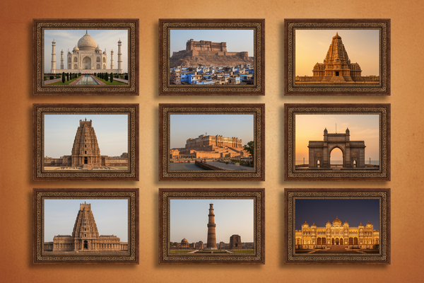 show 9 different monument images in a frame withot mentioning the name of the monument