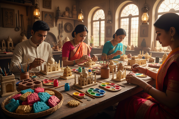 show indian artisants making architectural magnets